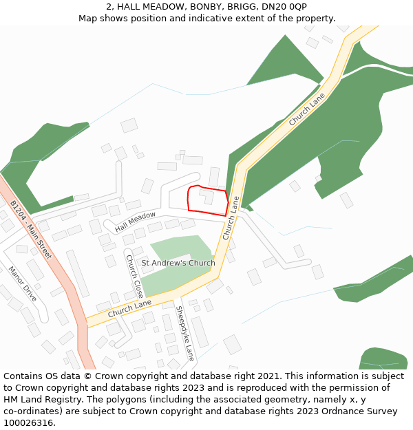 2, HALL MEADOW, BONBY, BRIGG, DN20 0QP: Location map and indicative extent of plot