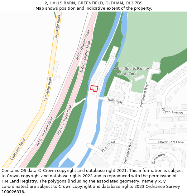 2, HALLS BARN, GREENFIELD, OLDHAM, OL3 7BS: Location map and indicative extent of plot