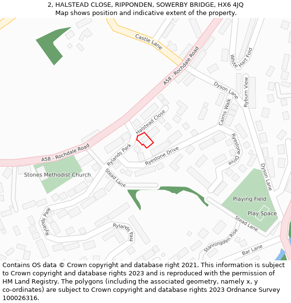 2, HALSTEAD CLOSE, RIPPONDEN, SOWERBY BRIDGE, HX6 4JQ: Location map and indicative extent of plot