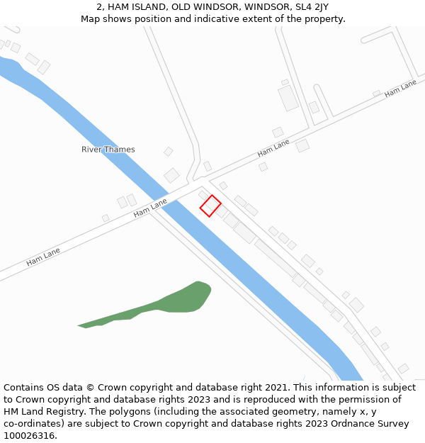 2, HAM ISLAND, OLD WINDSOR, WINDSOR, SL4 2JY: Location map and indicative extent of plot