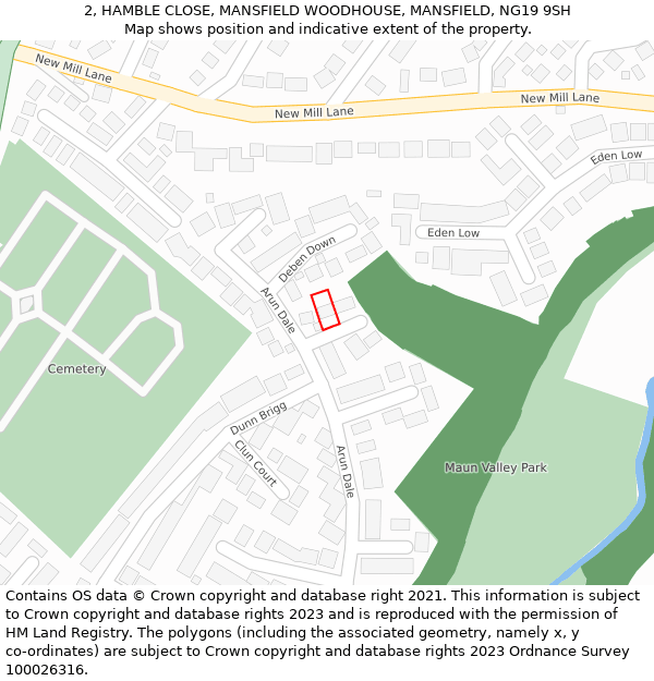 2, HAMBLE CLOSE, MANSFIELD WOODHOUSE, MANSFIELD, NG19 9SH: Location map and indicative extent of plot