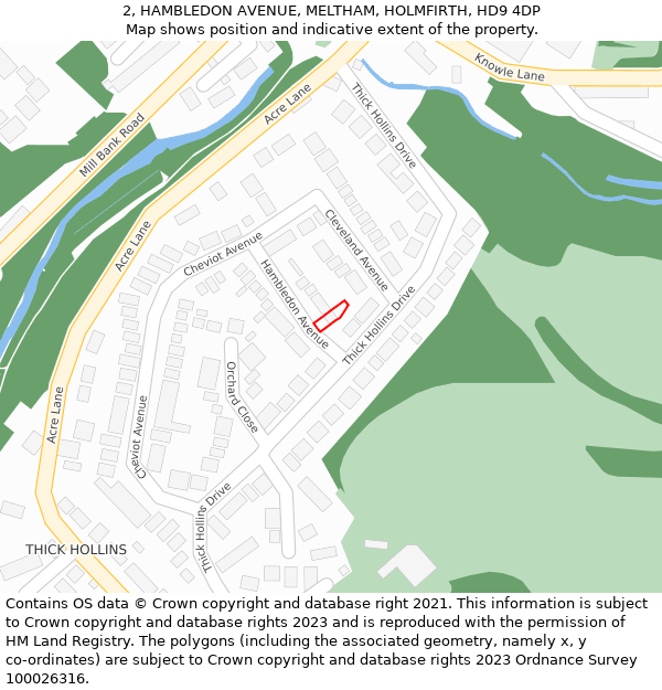 2, HAMBLEDON AVENUE, MELTHAM, HOLMFIRTH, HD9 4DP: Location map and indicative extent of plot