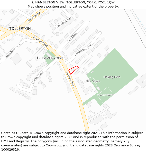 2, HAMBLETON VIEW, TOLLERTON, YORK, YO61 1QW: Location map and indicative extent of plot