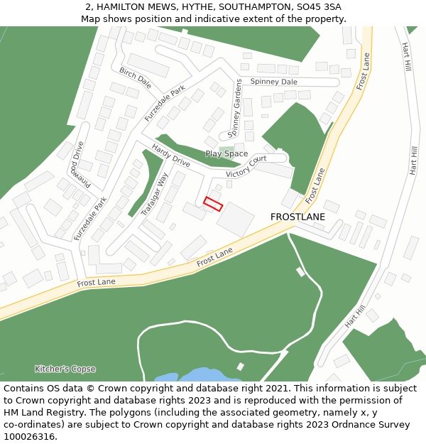 2, HAMILTON MEWS, HYTHE, SOUTHAMPTON, SO45 3SA: Location map and indicative extent of plot