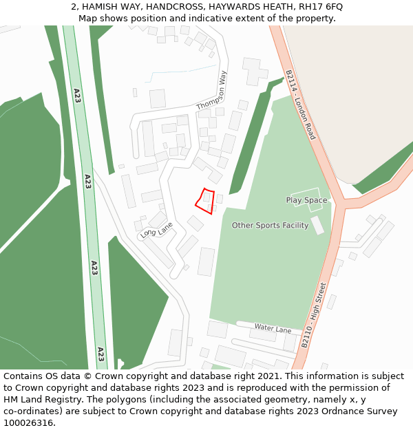 2, HAMISH WAY, HANDCROSS, HAYWARDS HEATH, RH17 6FQ: Location map and indicative extent of plot