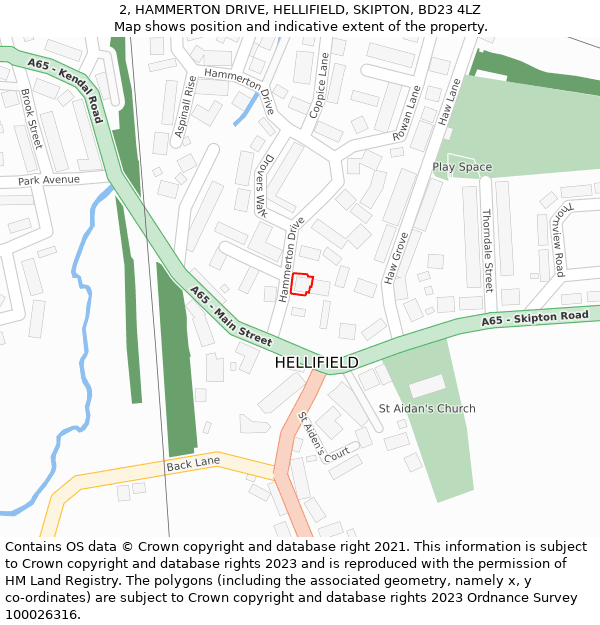 2, HAMMERTON DRIVE, HELLIFIELD, SKIPTON, BD23 4LZ: Location map and indicative extent of plot