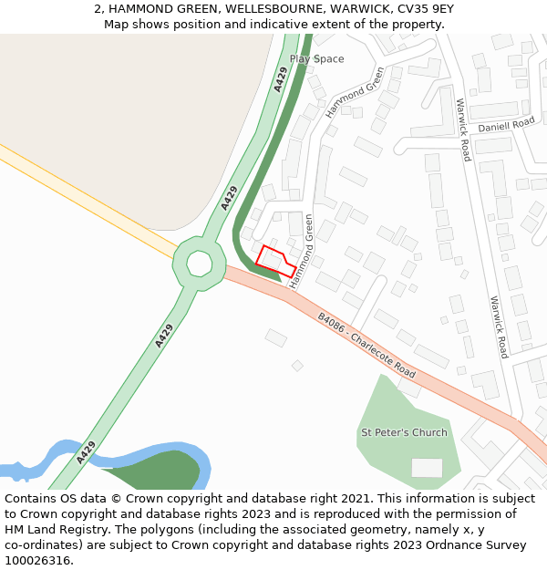 2, HAMMOND GREEN, WELLESBOURNE, WARWICK, CV35 9EY: Location map and indicative extent of plot