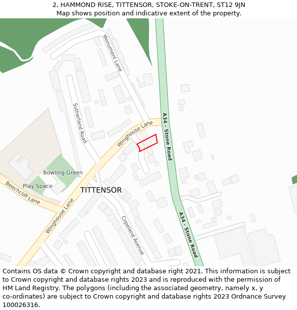 2, HAMMOND RISE, TITTENSOR, STOKE-ON-TRENT, ST12 9JN: Location map and indicative extent of plot