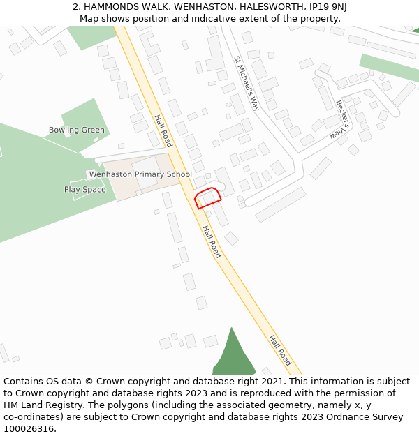 2, HAMMONDS WALK, WENHASTON, HALESWORTH, IP19 9NJ: Location map and indicative extent of plot