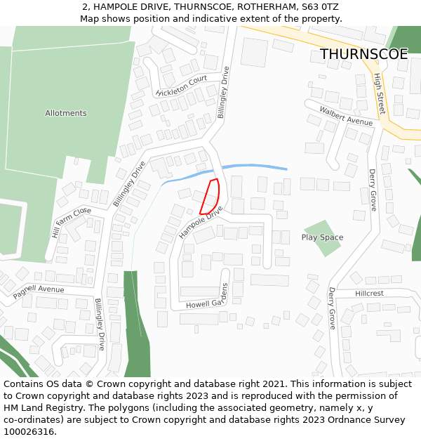 2, HAMPOLE DRIVE, THURNSCOE, ROTHERHAM, S63 0TZ: Location map and indicative extent of plot
