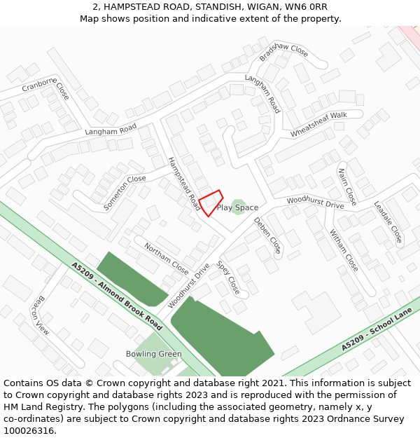 2, HAMPSTEAD ROAD, STANDISH, WIGAN, WN6 0RR: Location map and indicative extent of plot