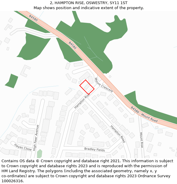 2, HAMPTON RISE, OSWESTRY, SY11 1ST: Location map and indicative extent of plot