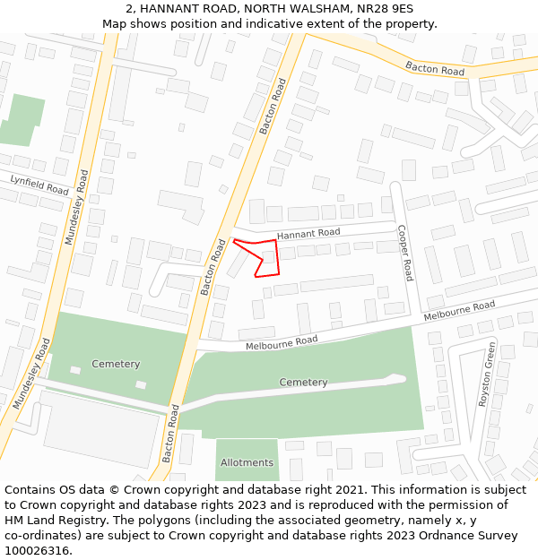 2, HANNANT ROAD, NORTH WALSHAM, NR28 9ES: Location map and indicative extent of plot