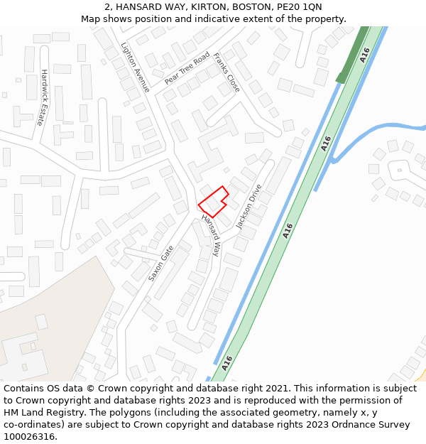 2, HANSARD WAY, KIRTON, BOSTON, PE20 1QN: Location map and indicative extent of plot