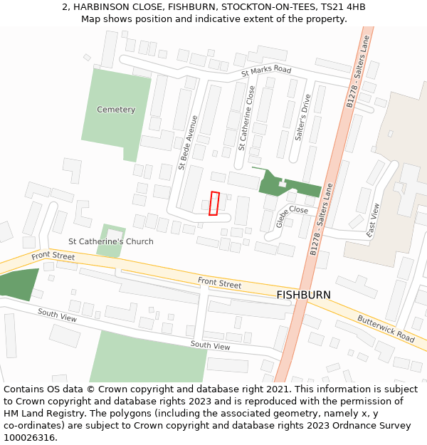 2, HARBINSON CLOSE, FISHBURN, STOCKTON-ON-TEES, TS21 4HB: Location map and indicative extent of plot