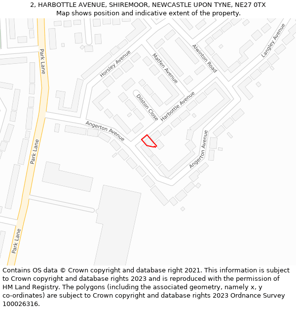 2, HARBOTTLE AVENUE, SHIREMOOR, NEWCASTLE UPON TYNE, NE27 0TX: Location map and indicative extent of plot