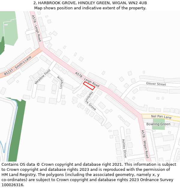 2, HARBROOK GROVE, HINDLEY GREEN, WIGAN, WN2 4UB: Location map and indicative extent of plot