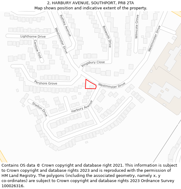 2, HARBURY AVENUE, SOUTHPORT, PR8 2TA: Location map and indicative extent of plot