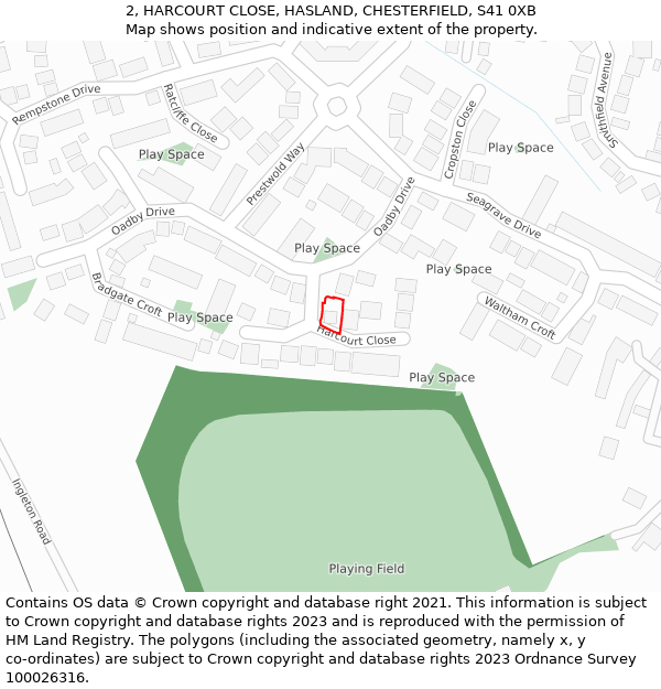 2, HARCOURT CLOSE, HASLAND, CHESTERFIELD, S41 0XB: Location map and indicative extent of plot