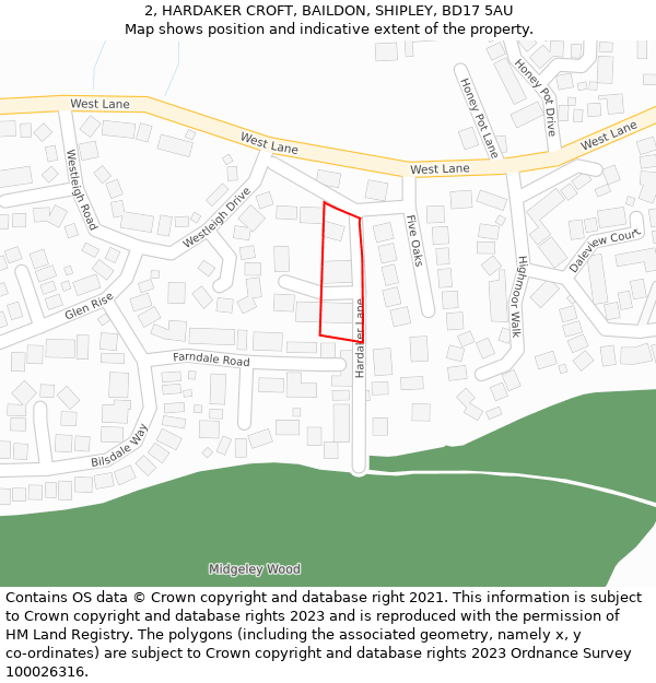 2, HARDAKER CROFT, BAILDON, SHIPLEY, BD17 5AU: Location map and indicative extent of plot
