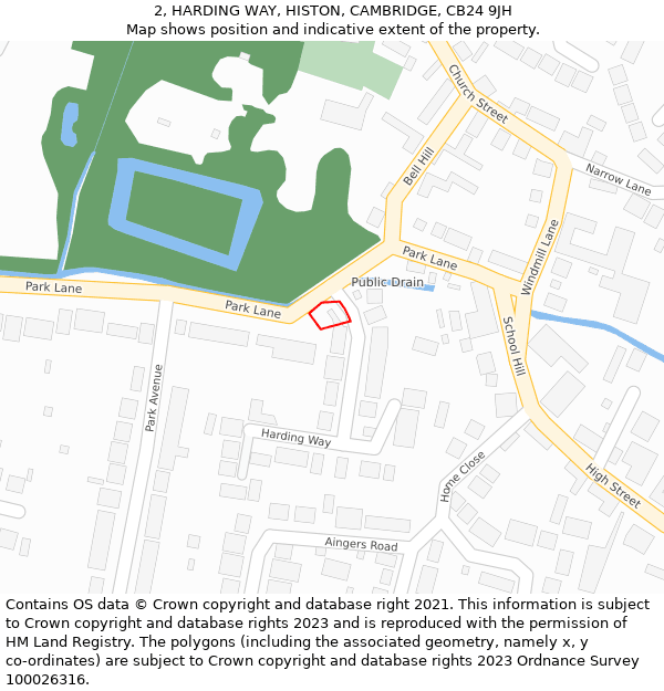 2, HARDING WAY, HISTON, CAMBRIDGE, CB24 9JH: Location map and indicative extent of plot