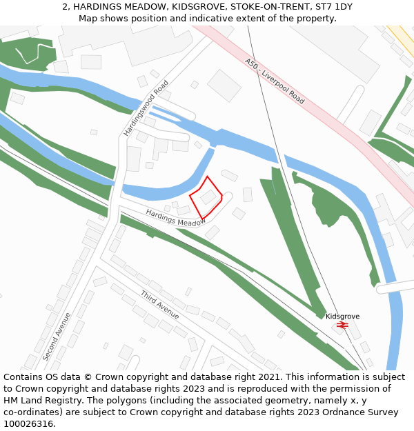 2, HARDINGS MEADOW, KIDSGROVE, STOKE-ON-TRENT, ST7 1DY: Location map and indicative extent of plot