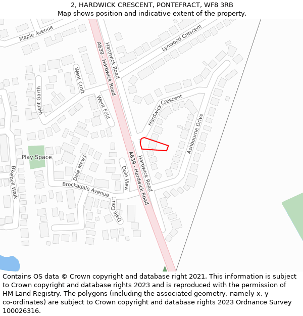 2, HARDWICK CRESCENT, PONTEFRACT, WF8 3RB: Location map and indicative extent of plot