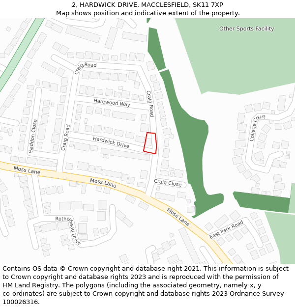 2, HARDWICK DRIVE, MACCLESFIELD, SK11 7XP: Location map and indicative extent of plot