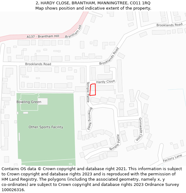 2, HARDY CLOSE, BRANTHAM, MANNINGTREE, CO11 1RQ: Location map and indicative extent of plot