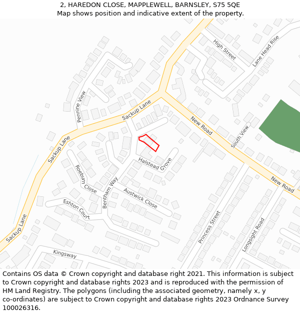 2, HAREDON CLOSE, MAPPLEWELL, BARNSLEY, S75 5QE: Location map and indicative extent of plot