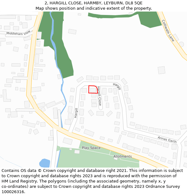 2, HARGILL CLOSE, HARMBY, LEYBURN, DL8 5QE: Location map and indicative extent of plot