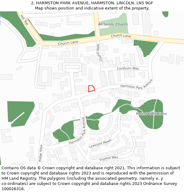 2, HARMSTON PARK AVENUE, HARMSTON, LINCOLN, LN5 9GF: Location map and indicative extent of plot