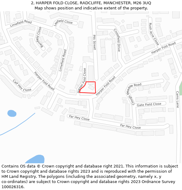 2, HARPER FOLD CLOSE, RADCLIFFE, MANCHESTER, M26 3UQ: Location map and indicative extent of plot