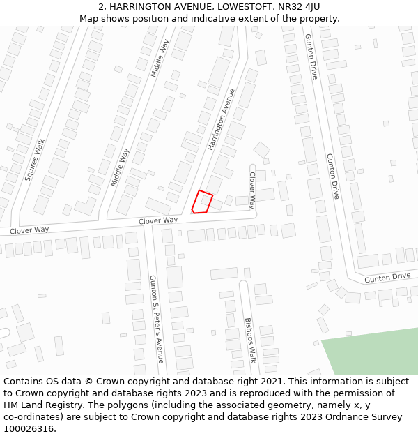 2, HARRINGTON AVENUE, LOWESTOFT, NR32 4JU: Location map and indicative extent of plot