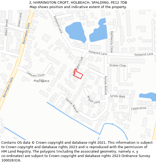 2, HARRINGTON CROFT, HOLBEACH, SPALDING, PE12 7DB: Location map and indicative extent of plot