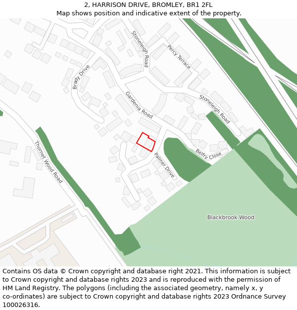 2, HARRISON DRIVE, BROMLEY, BR1 2FL: Location map and indicative extent of plot