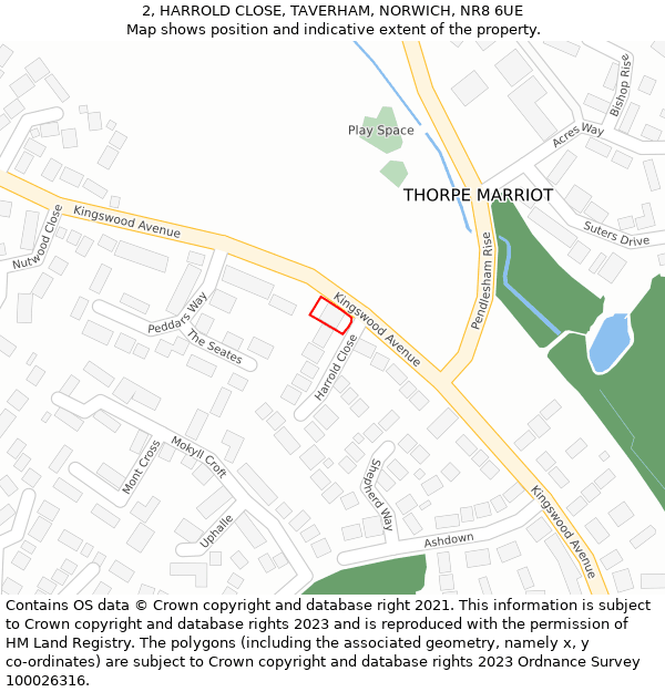 2, HARROLD CLOSE, TAVERHAM, NORWICH, NR8 6UE: Location map and indicative extent of plot