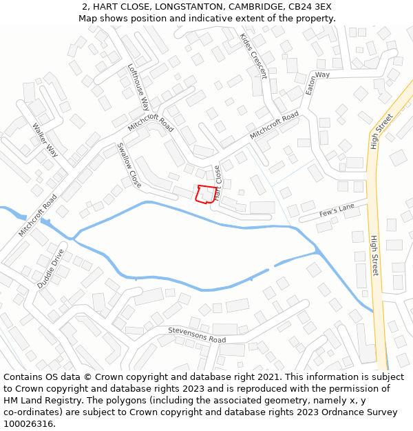 2, HART CLOSE, LONGSTANTON, CAMBRIDGE, CB24 3EX: Location map and indicative extent of plot