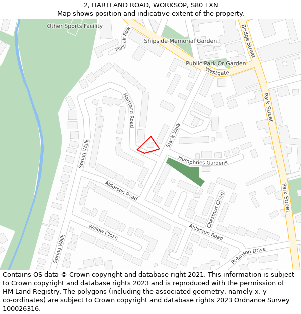 2, HARTLAND ROAD, WORKSOP, S80 1XN: Location map and indicative extent of plot