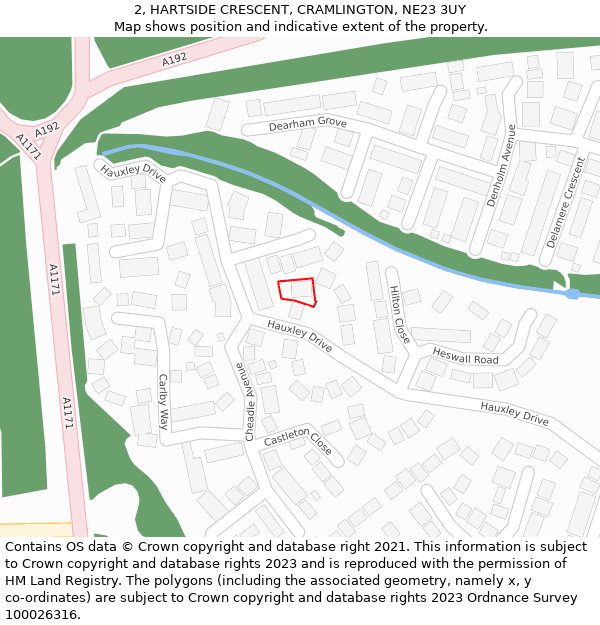 2, HARTSIDE CRESCENT, CRAMLINGTON, NE23 3UY: Location map and indicative extent of plot
