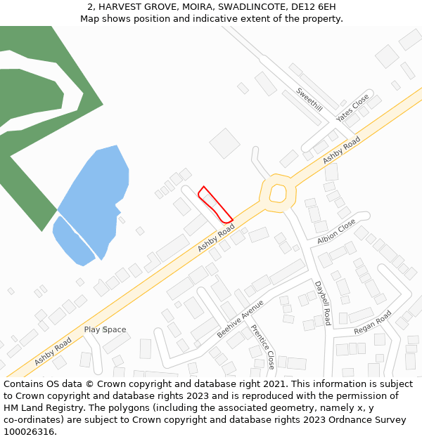 2, HARVEST GROVE, MOIRA, SWADLINCOTE, DE12 6EH: Location map and indicative extent of plot