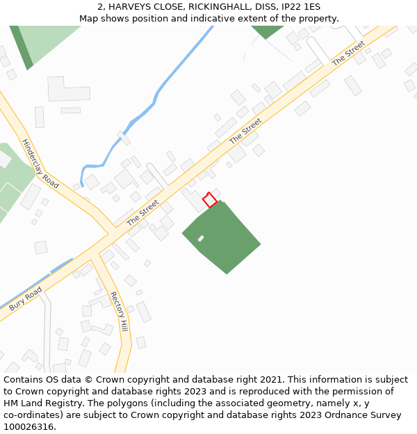 2, HARVEYS CLOSE, RICKINGHALL, DISS, IP22 1ES: Location map and indicative extent of plot