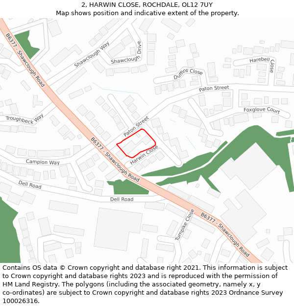 2, HARWIN CLOSE, ROCHDALE, OL12 7UY: Location map and indicative extent of plot