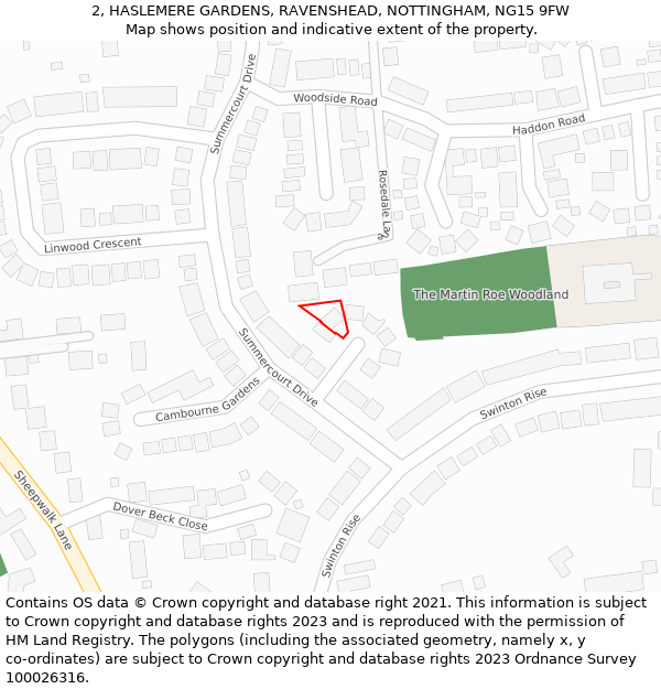 2, HASLEMERE GARDENS, RAVENSHEAD, NOTTINGHAM, NG15 9FW: Location map and indicative extent of plot