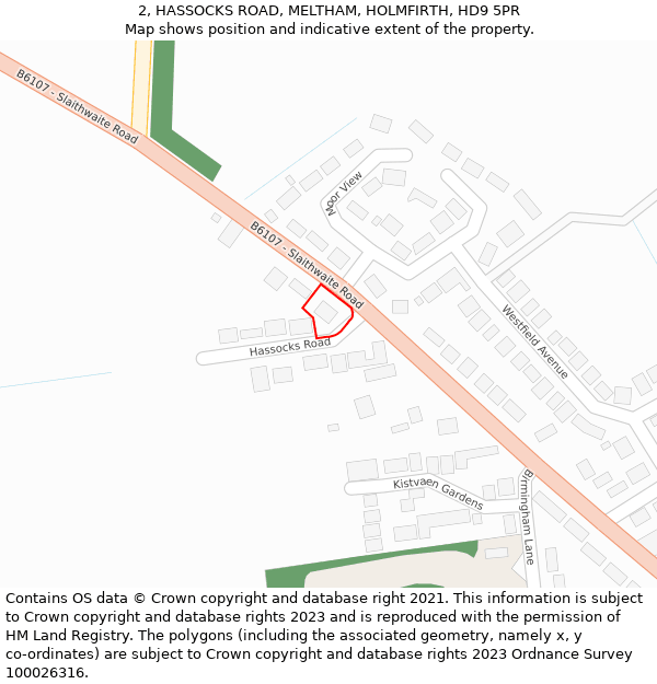 2, HASSOCKS ROAD, MELTHAM, HOLMFIRTH, HD9 5PR: Location map and indicative extent of plot