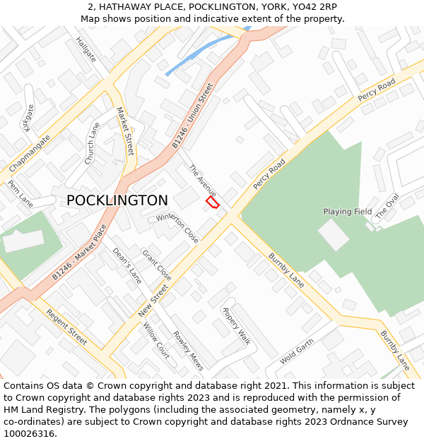 2, HATHAWAY PLACE, POCKLINGTON, YORK, YO42 2RP: Location map and indicative extent of plot