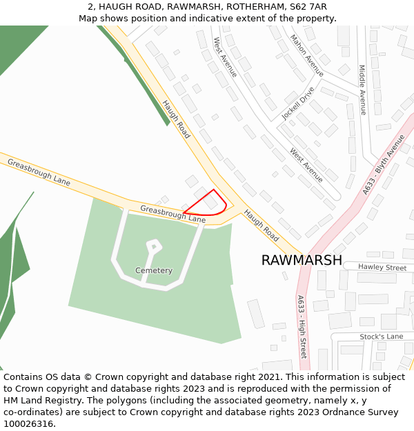 2, HAUGH ROAD, RAWMARSH, ROTHERHAM, S62 7AR: Location map and indicative extent of plot