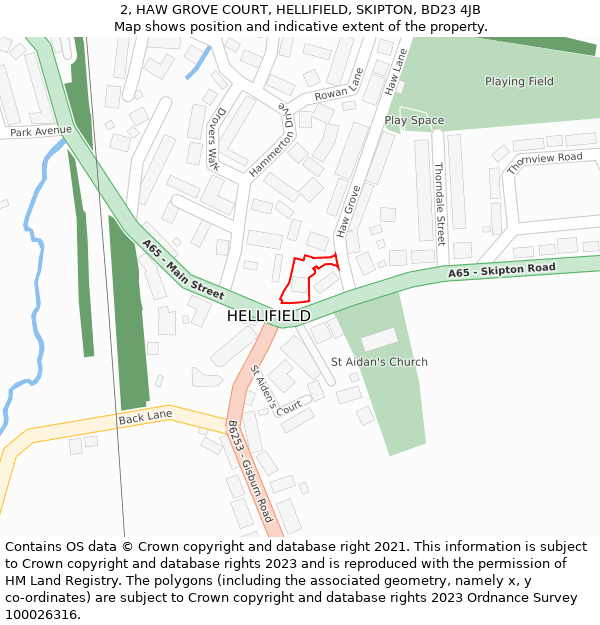 2, HAW GROVE COURT, HELLIFIELD, SKIPTON, BD23 4JB: Location map and indicative extent of plot