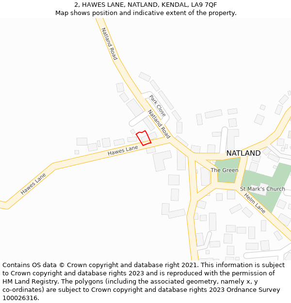 2, HAWES LANE, NATLAND, KENDAL, LA9 7QF: Location map and indicative extent of plot