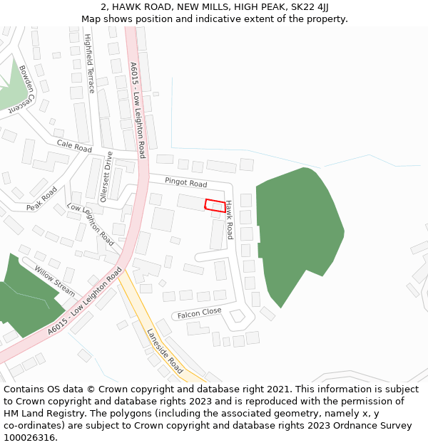 2, HAWK ROAD, NEW MILLS, HIGH PEAK, SK22 4JJ: Location map and indicative extent of plot